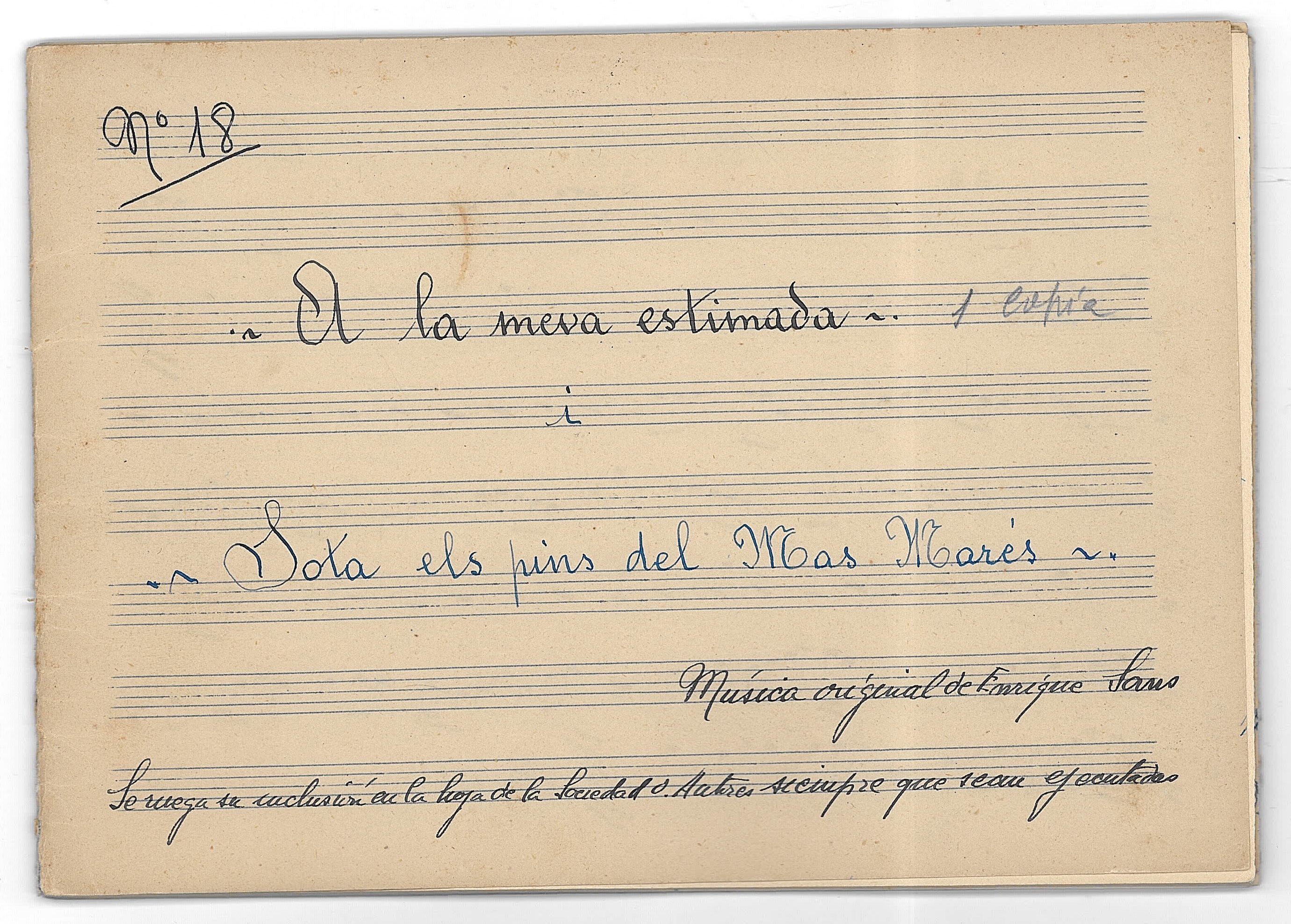 Partitura a La meva estimada, d'Enric Sans Salellas