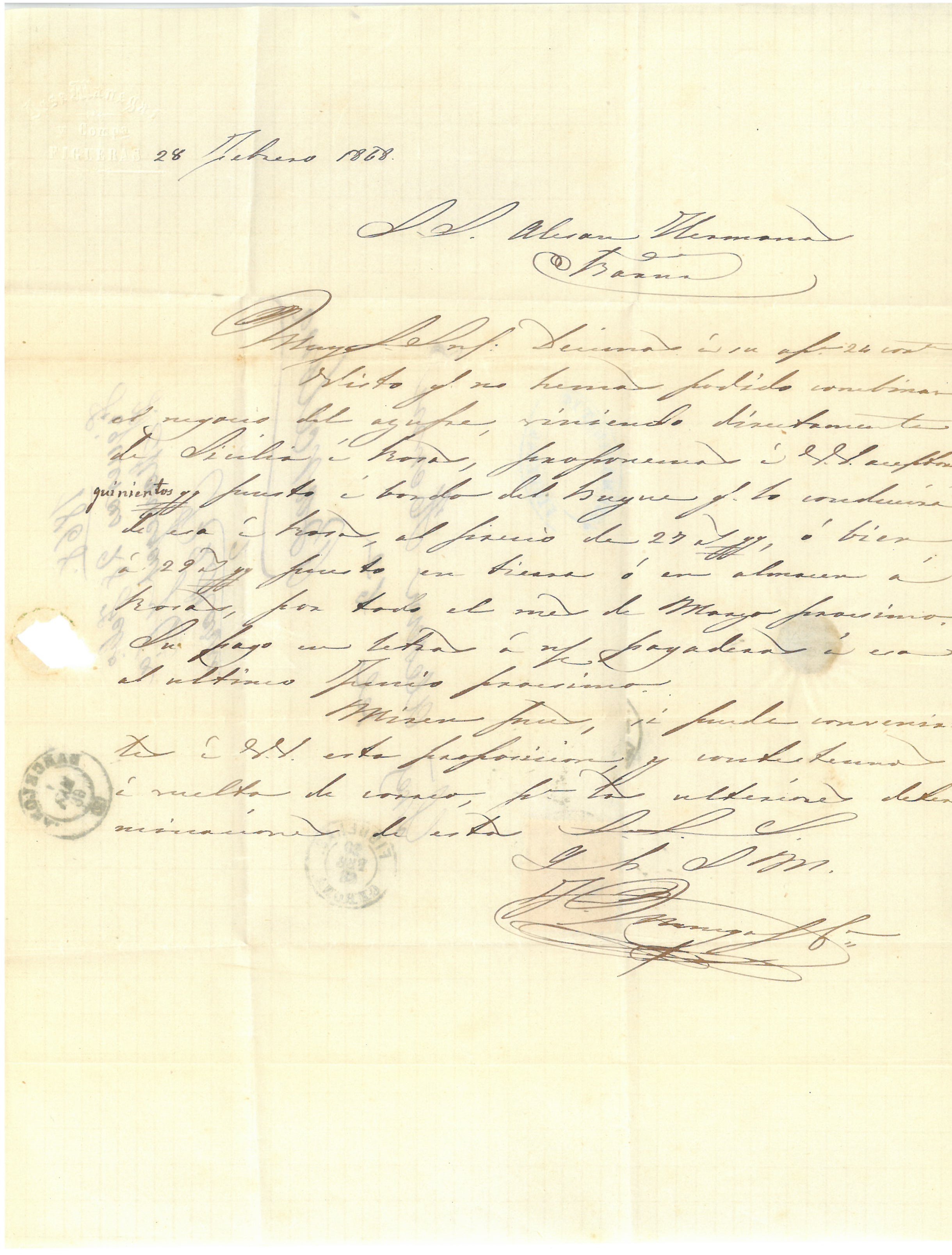 Carta de la Compañía Alesans Hermanos